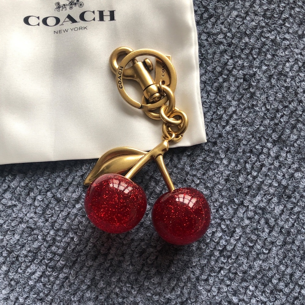 Coach Gold-Tone Cherry Keychain with Red Glitter Cherries